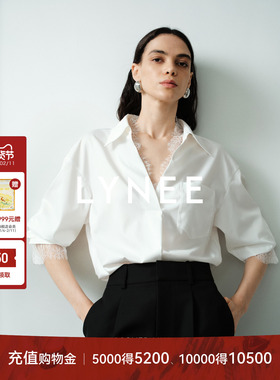 LYNEE高知穿搭衬衣 蕾丝拼接V领白衬衫女春季设计感小众休闲上衣