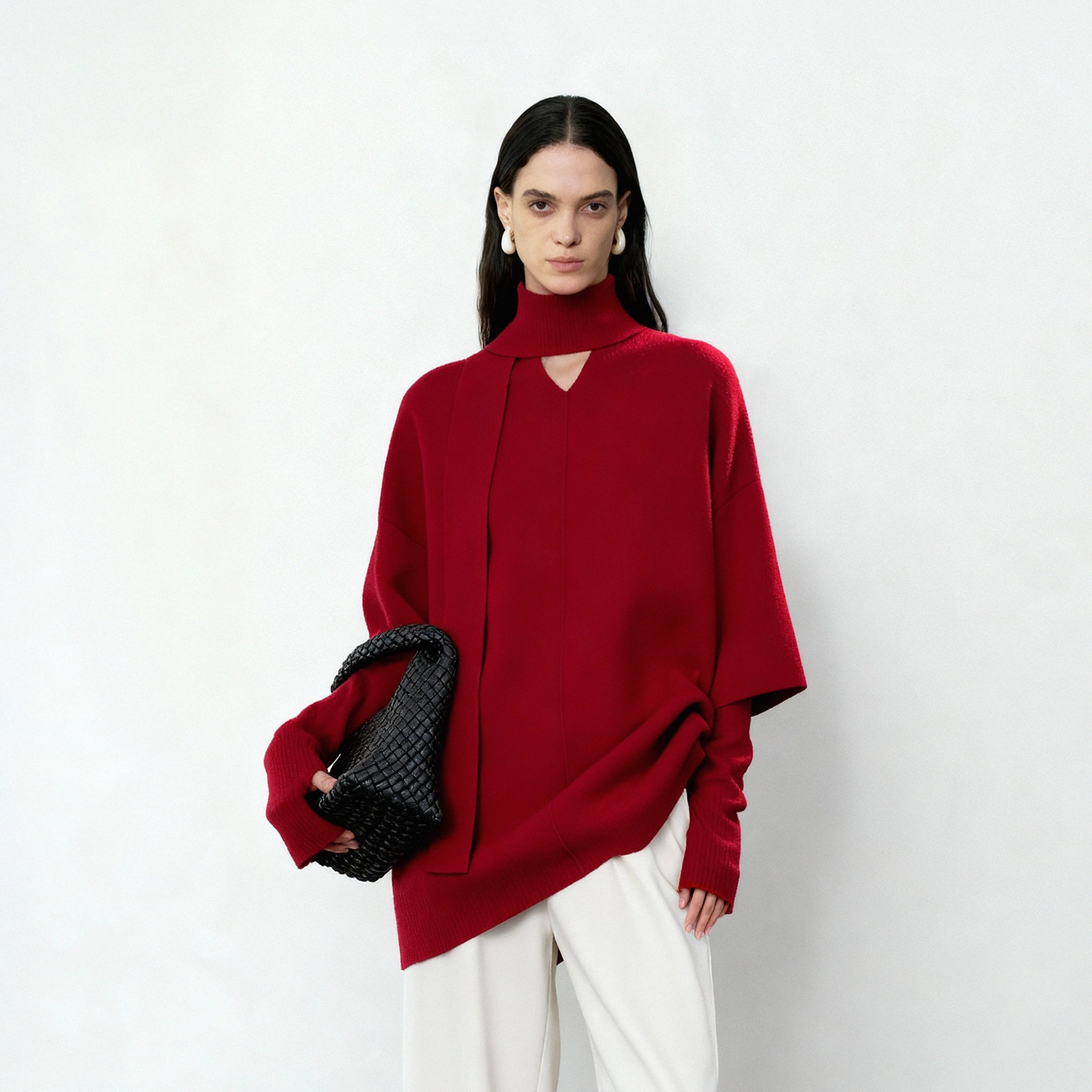 LYNEE【午后庭院】飘带设计感ROW风五分袖精纺羊毛毛衣针织衫女