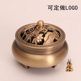 铜香炉三足雕花纯铜家用室内檀香炉仿古禅意盘香茶道熏香炉