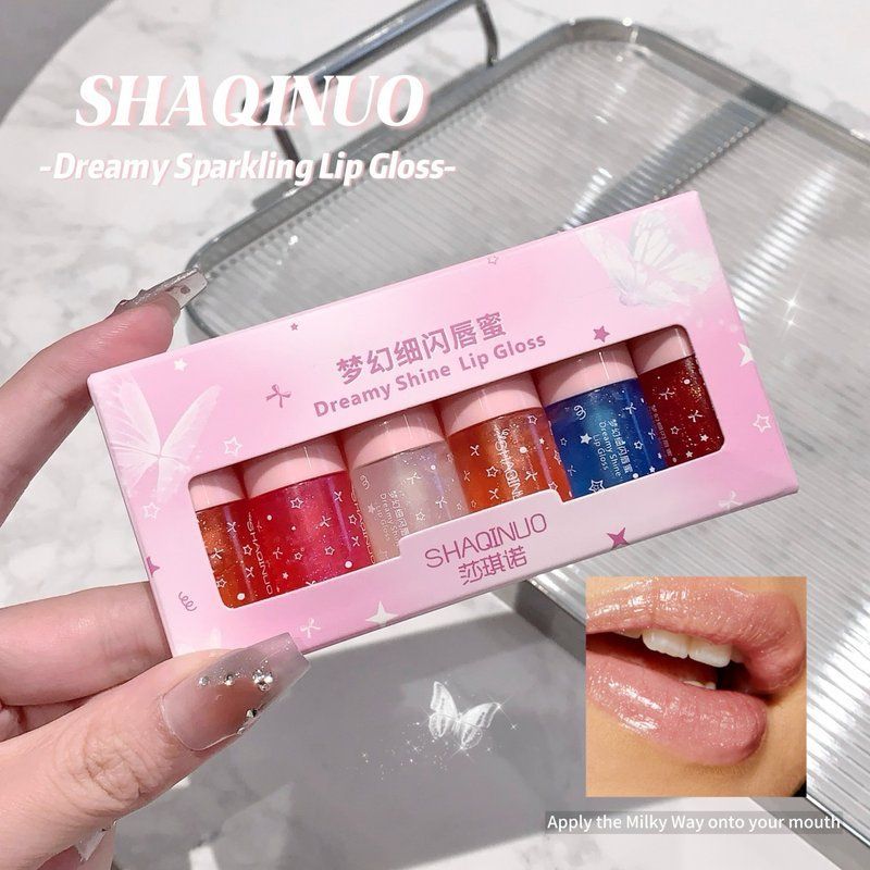 跨境专供SHAQINUO梦幻细闪唇蜜套盒 水光润泽容易上色Lip Nectar
