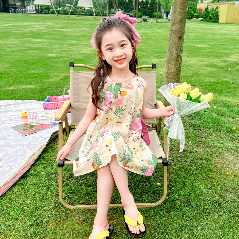 中小童连衣裙夏纯棉夏潮春夏女孩女童萌娃潮装高级感韩版甜美潮范