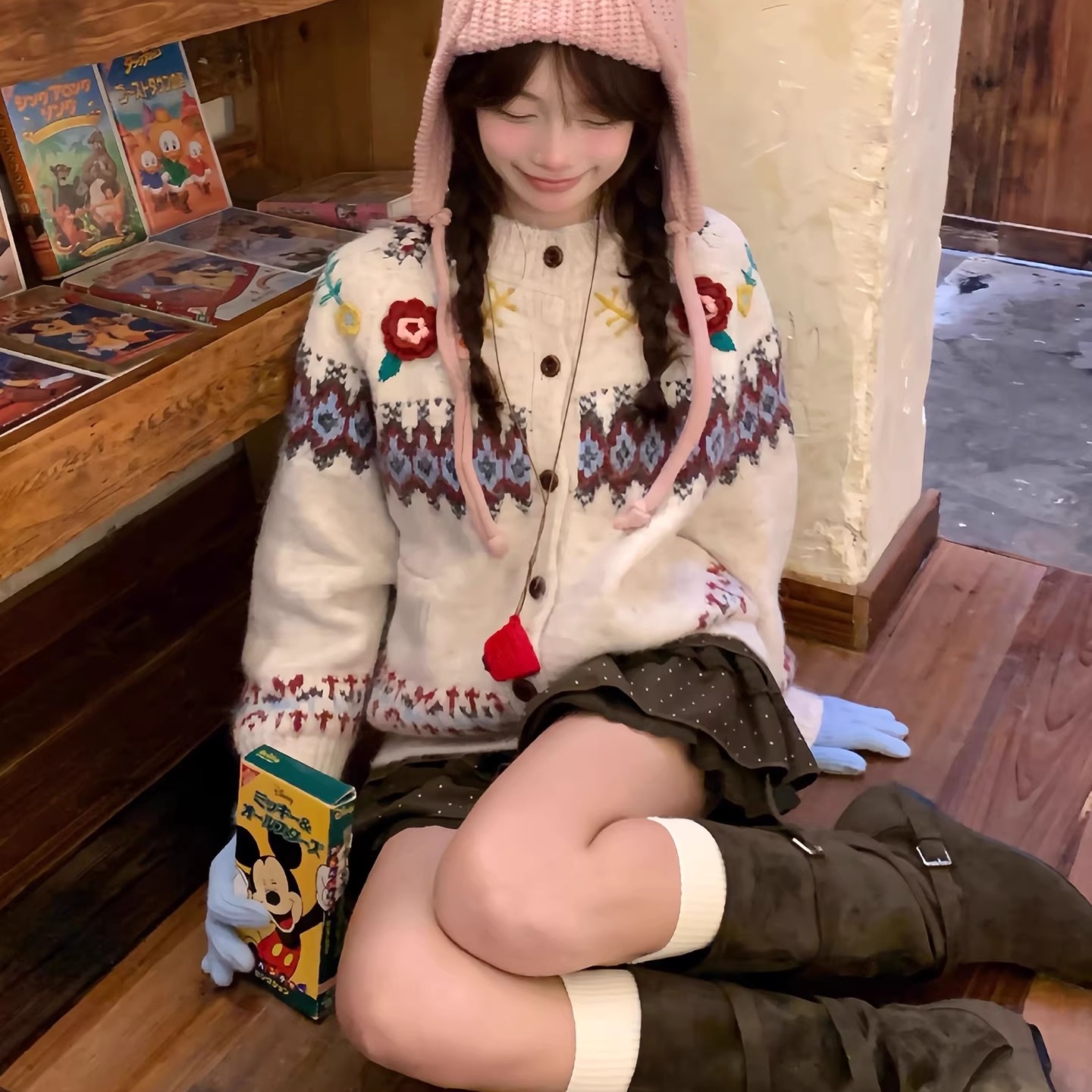 费尔岛风针织开衫毛衣外套女冬装