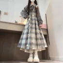 格纹连衣裙女小个子秋冬长裙子两件套装 复古小众学院风 女2025新款
