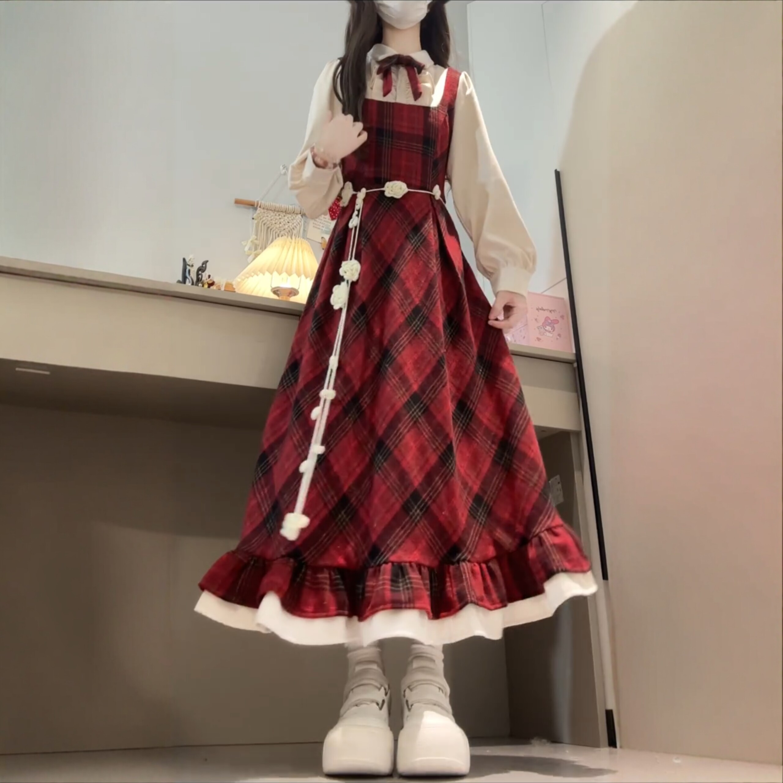 甜美学院风假两件红色格纹连衣裙女秋冬装2026新款巨好看的长裙子,女装/女士精品,时尚套装,淘宝优惠券,粉丝福利购,淘宝优惠卷