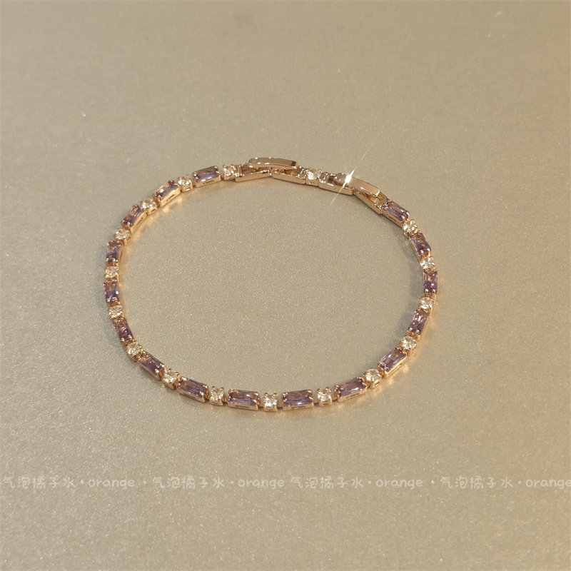 清冷感紫色方形锆石水晶手链复古爆闪吸睛水钻手串精致高级感手饰