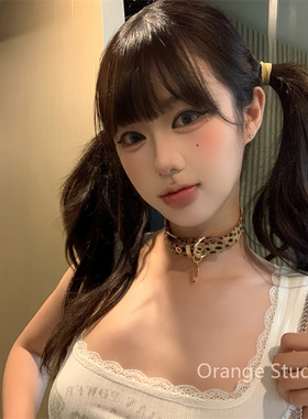 y2k复古咖色豹纹choker项圈