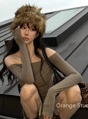 斯拉夫辣妹仿狐狸毛盆帽美式复古千禧风毛绒蒙古帽秋冬加厚渔夫帽