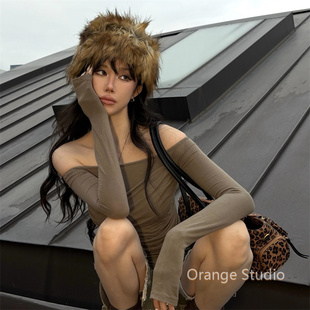 斯拉夫辣妹仿狐狸毛盆帽美式复古千禧风毛绒蒙古帽秋冬加厚渔夫帽