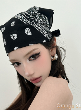 美式黑色街头感腰果花头巾甜酷辣妹废土风包头丝巾音乐节摇滚发带