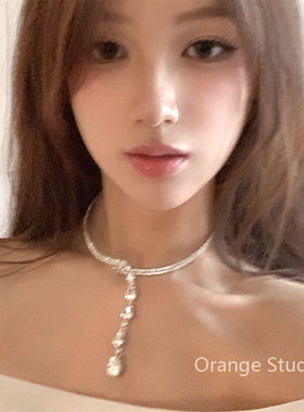 超闪奢华锆石流苏吊坠项圈