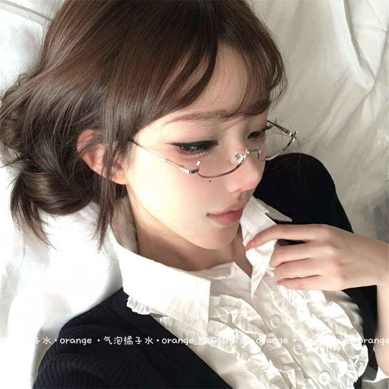 日系纯欲风银色细框眼镜御姐辣妹下半框镜架女秘书cos直播眼镜框