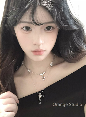 甜酷少女感双层叠带土星项链