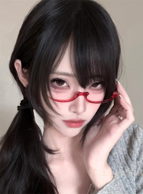 日系亚文化红色半框椭圆眼镜甜酷辣妹镜架二次元cosplay拍照镜框