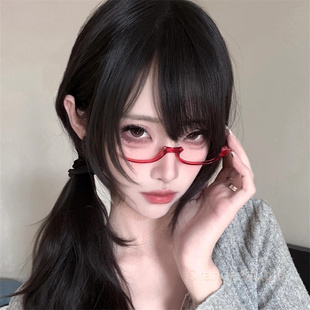 cosplay拍照镜框 日系亚文化红色半框椭圆眼镜甜酷辣妹镜架二次元