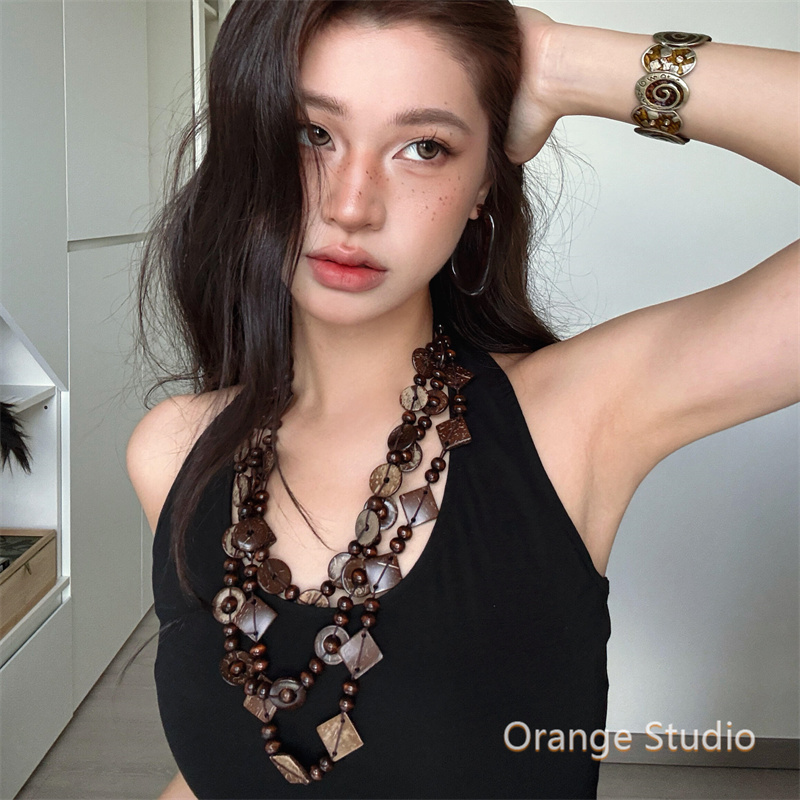 复古民族风多层椰壳木珠项链