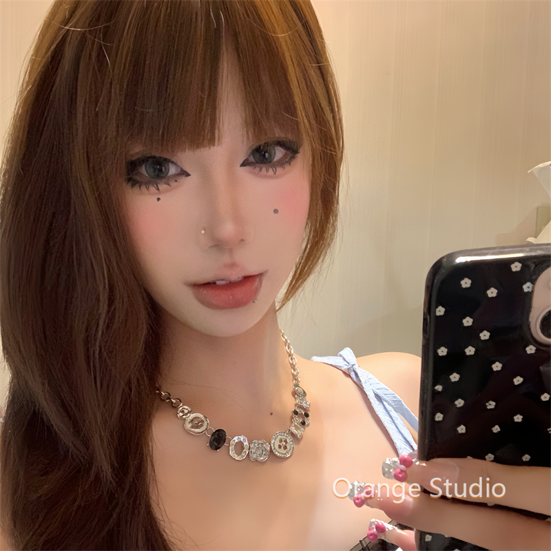 金属重工y2k小众纽扣项链