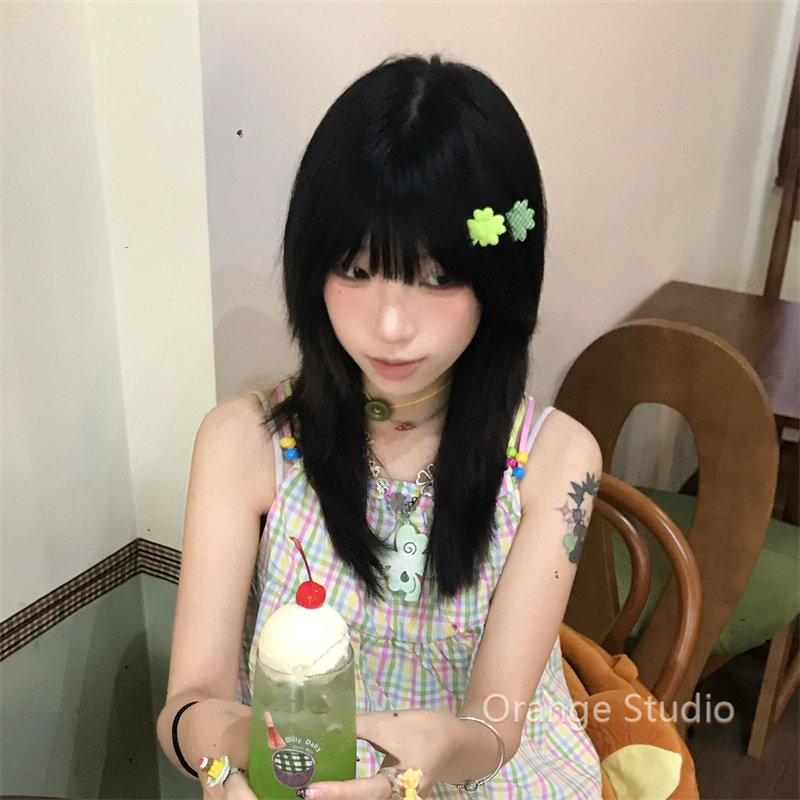 古早风幸运四叶草发夹日系甜美少女感绿色侧边夹发卡亚文化刘海夹