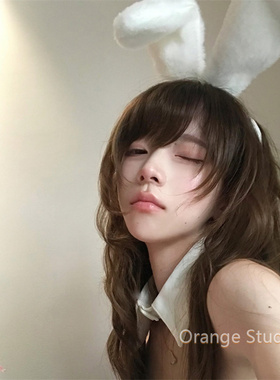 纯欲风白色毛绒兔耳发箍性感辣妹兔女郎头箍兽耳cos拍照发饰头饰