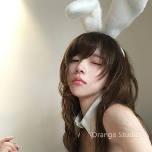 纯欲风白色毛绒兔耳发箍性感辣妹兔女郎头箍兽耳cos拍照发饰头饰