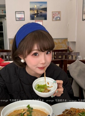 白昼小熊同款蓝色宽边发带