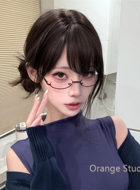 日系纯欲黑色半框眼镜