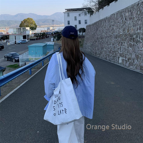 韩系慵氛围感白色字母帆布包