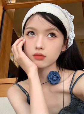 蓝色牛仔山茶花颈链choker