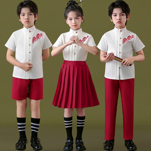 中国风中小学生爱国朗诵合唱演出服儿童诗歌比赛服装幼儿园毕业照