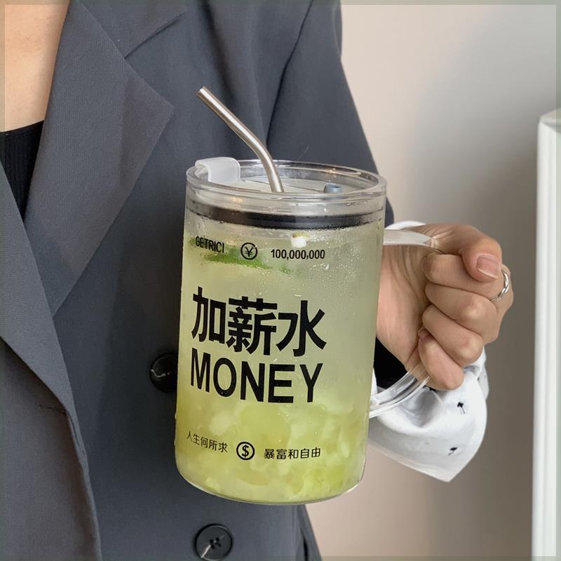 水杯女生办公室男大容量玻璃杯1000ml刻度吸管杯带盖咖啡奶茶冷饮