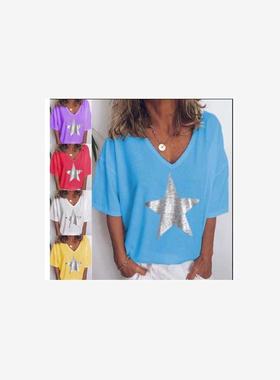 2021 Women's T-shirt v-neck dress big size 5xl胖mm休闲女T恤