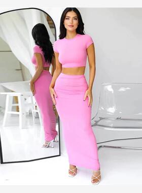 欧美性感T恤包臀半身裙套装连衣裙 top skirt set outfits dress