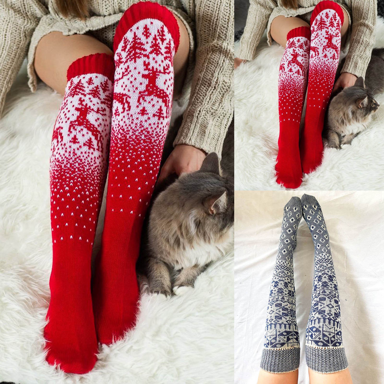 Women Thigh High Socks Extra Long Woolen Knit Warm Thick Tal