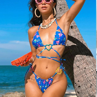 triangle bikini set Halter swimsuit women Print bathing suit