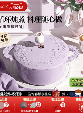 Breguet宝玑珐琅锅铸铁锅家用新婚乔迁礼物平底炖汤锅22cm无涂层