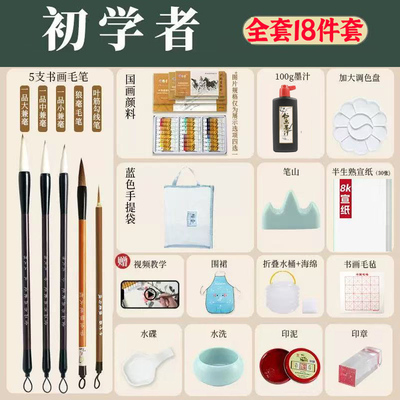 国画初学者套装颜料套装12色24色中国画水墨入门工笔画全套工具
