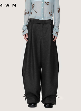 【WMWM】简约休闲百搭解构拼接系带阔腿长裤2025秋冬新款女装裤子