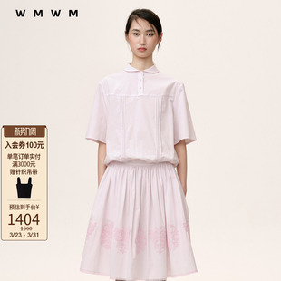 WMWM 女装 休闲简约通勤小翻立领塔克短袖 2026春夏新品 上衣 衬衫