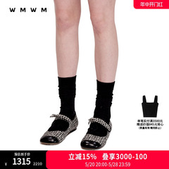 【SALE】【WMWM】设计师款时尚格纹方头浅口平底玛丽珍单鞋休闲鞋