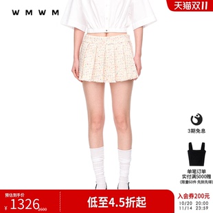 气质感衬衫 设计高级流行时尚 女装 拼接粗花呢迷你百褶半裙 WMWM