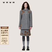 WMWM SALE 休闲秋冬时髦流行设计感立体钉珠毛绒花中长大衣