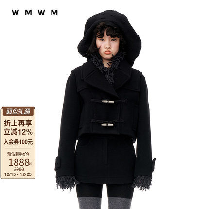 【WMWM】休闲高级气质流行休闲简约学院感大翻领牛角扣短外套上衣