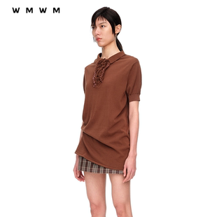 针织Polo衫 气质高级流行优雅简约边饰领短袖 WMWM 女 设计感时尚