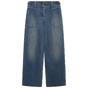 【WMWM】秋冬休闲高级流行设计感时尚气质简约腰带扣直筒牛仔裤