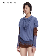 【WMWM】2024春夏新款气质搭配原创设计感边饰领短袖针织Polo衫女