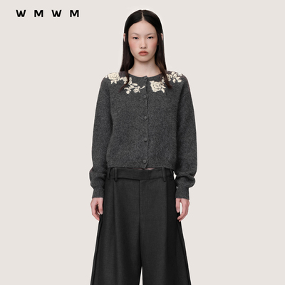 WMWM牦牛绒绣花长袖针织开衫