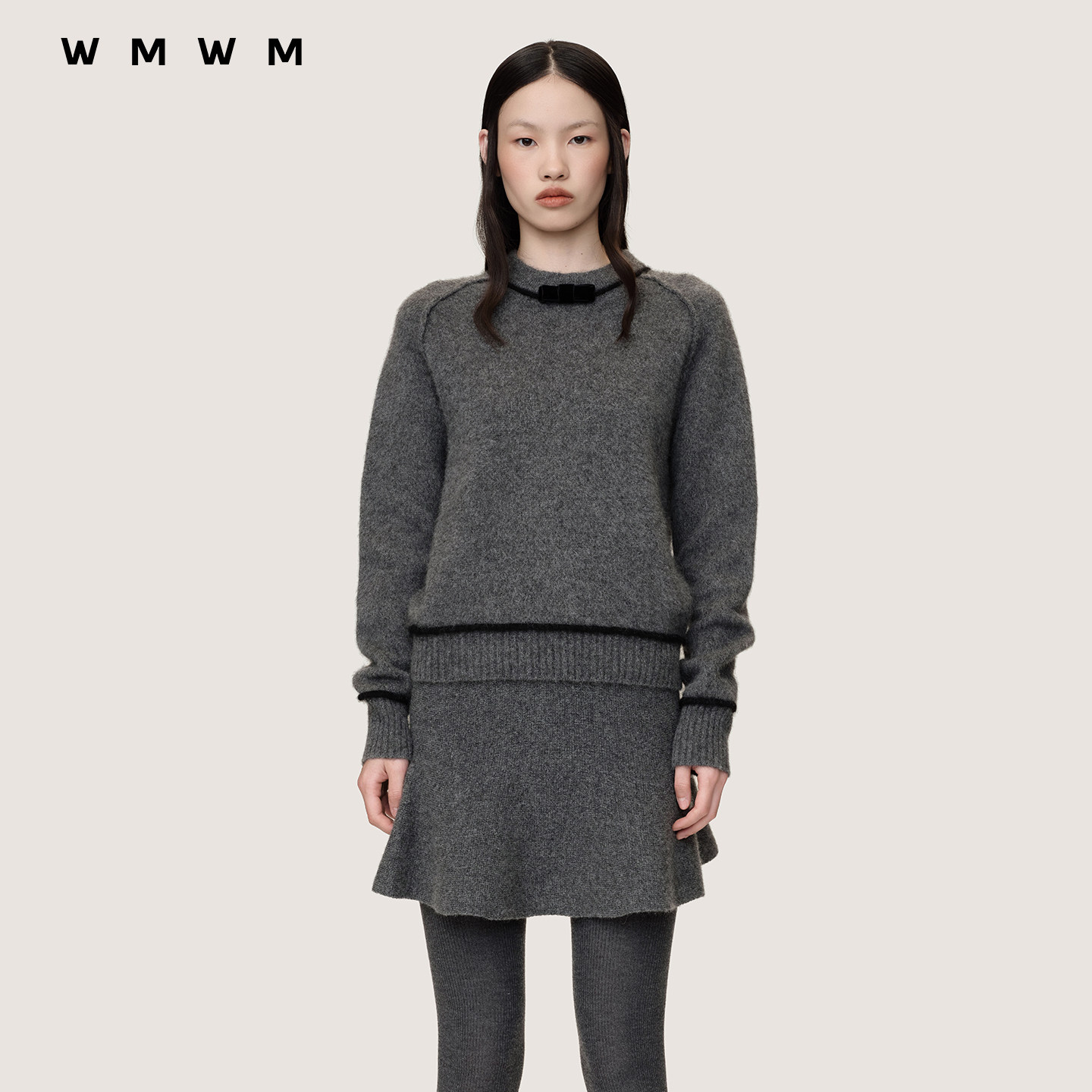 【WMWM】牦牛绒蝴蝶结装饰长袖针织上衣休闲秋冬时髦女装针织衫