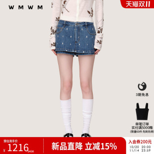 2025秋季 流行设计感绣花牛仔迷你裙裤 新品 女装 子 裤 WMWM