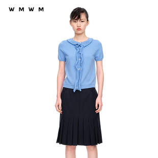 WMWM 高级流行新款 女装 开衫 气质搭配设计感边饰泡泡短袖 针织衫