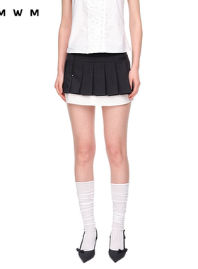【WMWM】女装设计感气质时尚复古运动衬衫拼接短款百褶迷你半裙
