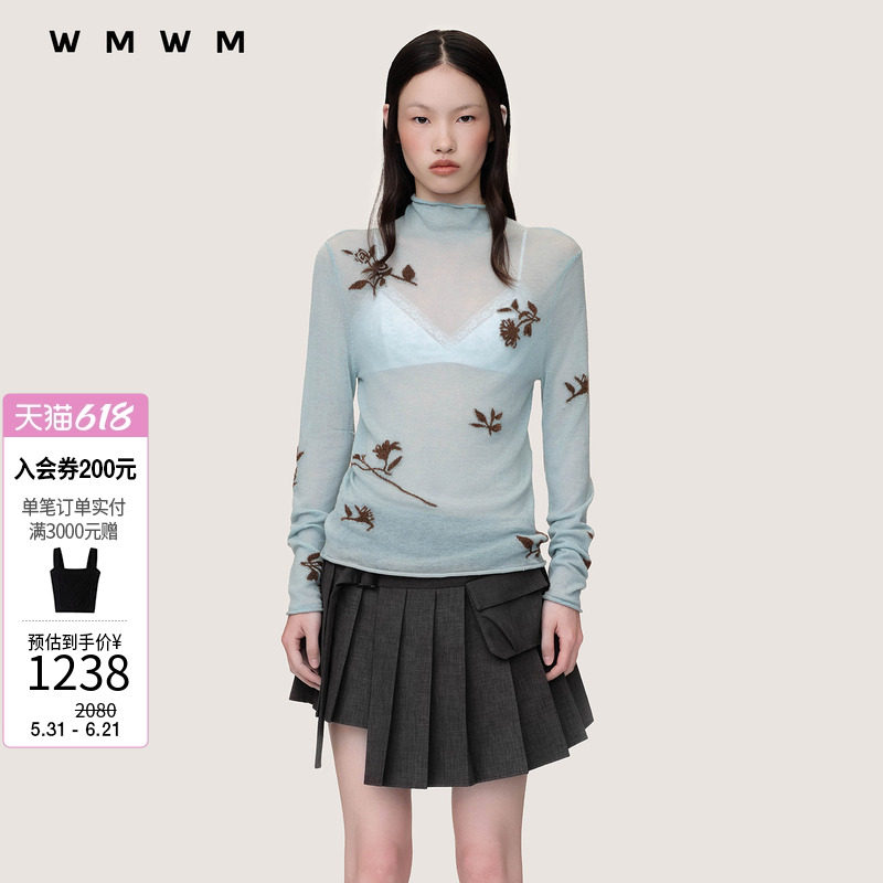 【WMWM】休闲高级花卉提花针织高领休闲秋冬时髦女装上衣